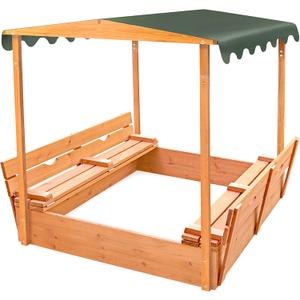 Badger Basket Cedar Sandbox for Kids with Canopy & Benches - Outdoor Convertible Wooden Sandbox with Lid, UV Shade & Built-In Seating - Backyard Playset (46.5 x 46.5 x 57)