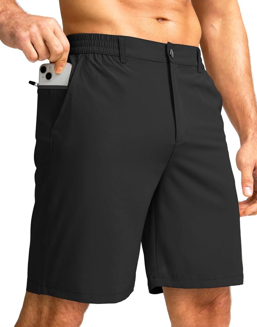 G Gradual Men's Casual Shorts 7" Lightweight Golf Shorts for Men Stretch with 3 Pockets Quick Dry Breathable Work Shorts (Black)