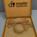 dressfan Wide Brim Fascinator Hats for Women,20s Linen Rhinestones Bow Big Hat for Derby Church Wedding Tea Party