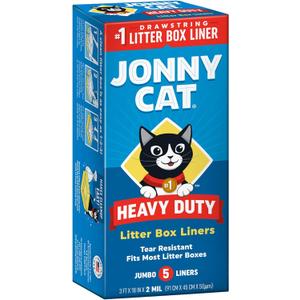 Jonny Cat Litter Box Liners: Heavy Duty - Tear & Leak Resistant - Drawstring Close - Jumbo, 5 Count