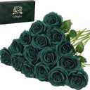 Waipfaru 16 Pcs St Patricks Day Roses, Long Stem Fake Roses Artificial Flowers, Silk Flowers for Valentines, Roses Bouquet Peacock Green Home Decor