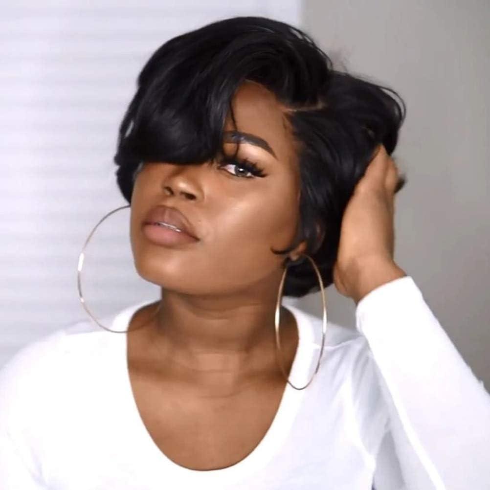 ZJchao Glueless Bob Wig, Pre Cut Black Lace Front Wig Bob Short Human for Women Straight, (Black)