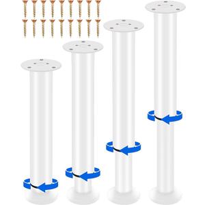 Olldag 4 PCS Adjustable Height Bed Support Legs 10-17 Inch [with Screws] for Bed Frame/Bed Center Slat, Heavy Duty Furniture Replacement Legs for Sofa/Cabinet/Couch/Dresser/Table (White)