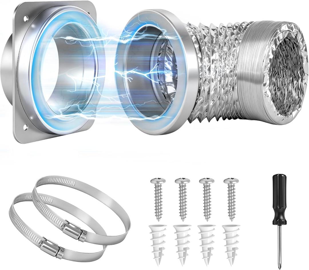 Magnetic Dryer Vent Kit, Quick Connect for 4" Dryers, Save 46 Inches of Space, Strong Magnetic Hold, 3.3FT Hose, Airtight Seal & Reinforced Wall Connector
