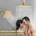 12 Inch Rain Shower System, Brushed Gold Shower Faucet Set with Push Button Diverter, 6 Inch Wall Mounted 3-Functions Bathroom Shower Systems with Dual-Function Handheld