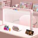 Nail Tech Lamp for Desk, 34 in Large Half Moon Light with Phone Holder, 48W Brightness Adjustable Lash ARC Light for Manicure, Tattoo, Spa, Salon, 3000K-6000K LED Manicure Lamp(Pink)
