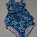 Kate Kasin 2 Piece Tankini Swimsuits for Women Tummy Control Swimdress Skirt Bathing Suit with Briefs Modest Ruched Swimwear (X-Large, Blue Green-Silhouette Flowers)