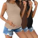 Ekouaer Maternity Tank Top Womens Sleeveless Shirts Crewneck Ribbed Pregnancy Tshirts Mama Clothes Black S