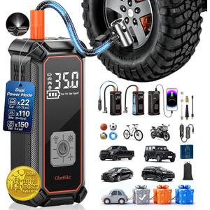OlarHike Tire Inflator Portable Air Compressor, 7500mAh, Dual Power, Auto Air Pump for Car Tires, Motorcycle, Bicycle, Electric Pump with LED Light & Digital Pressure Gauge, Gift for Mom