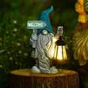 Fashionoda Welcome Gnome with Solar Lanten Decor for Yard Decorations - 10 Inch Gnome Statue Decor for Outdoor, Perfect Garden Gifts for Women, Mom