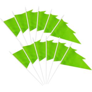 12 Pack Green Pennant Flags Small Mini Hand Held Solid Color Pennant On Sticks Flags with 12.6"Solid Pole & Spear Top,Party Events Celebration,School,Grand Opening,Kids Birthday,Sports Clubs,Flower Pot