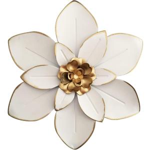 Metal Flower Wall Art Decor, 10 Rustic Modern Floral Sculpture, Distressed Iron Wall Hanging Home Decoration Accent Artworks for Indoor Kitchen Bedroom Living Room Office Outdoor Garden Patio (34C-White)