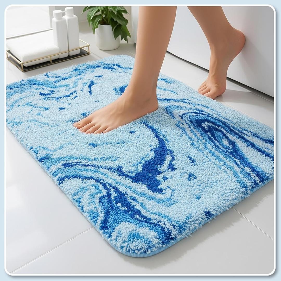 Bathroom Rug (Blue/Light Blue, 24X16)