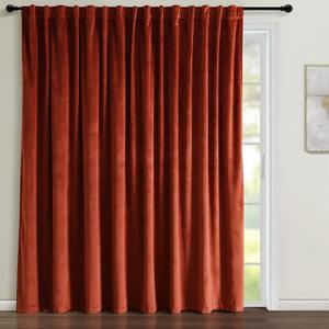 Lush Decor Prima Velvet Solid Light Filtering Back Tab/Rod Pocket Window Curtain Panel (Single Panel), 84" L x 114" W, Rust