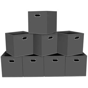 Yunkeeper Fabric storage bins Cubes, Fabric Cube Organizer with Handle, Foldable Cube Bins for Cloth or Accessary Storage, 11x11x11, Set of 8, (Gray)