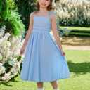 Arshiner Girls Summer Dress Maxi Spaghetti Strap Ruched Flowy Beach Boho Casual Teen Girl Sundress 6-14 Years (Blue)