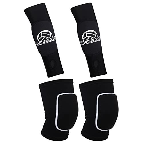 obmwang 2 Pieces Volleyball Accessories Including Volleyball Knee Pads and Arm Sleeves with Protection Pads and Thumb Hole for Women Girls Teens(Black)