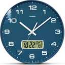 TIMESS Wall Clock, 10" Dial Non-Ticking Silent Battery Operated Analog with LCD Display for Perpetual Calendar and F° Temperature, Ideal Modern Home, Bedroom, Kitchen, Office Decor (Blue)