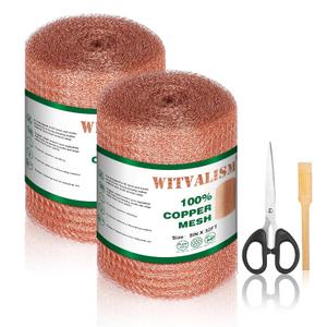 Copper Mesh Rodent Control, Pack of 2 (5in x 32ft) Premium Copper Wool Ideal for Hole Blocking, Rustproof Pure Mesh for Mice Slug Snail Control, with Exclusive Wood Stick and Scissors
