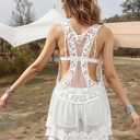 Eomenie Women's Swimsuit Lace Cover Up Loose Sheer Sleeveless Swim Cover Sexy Backless Bathing Suit Coverup Beach Dress (White, XL)