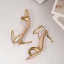 RIBONGZ Light Gold Strappy Kitten Heels For Womens Square Open Toe Sexy Sandals Comfortable Dressy Stiletto High Heels Wedding Party Evening Prom Dress Shoes 9