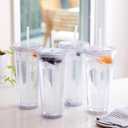 24oz Double Wall Plastic Tumblers with Lids and Straws | Large Classic Travel Tumbler | 4 Pack Set of 4 | Clear Reusable Cups with Straws | BPA Free