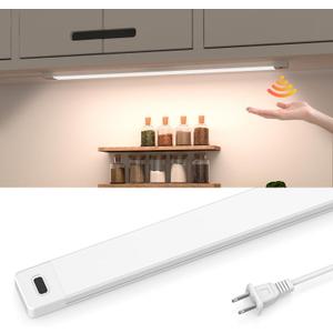 MYPLUS 16 Inch Under Cabinet Lights with Hand Wave, Under Counter Lighting 4000K Natural White,Dimmable,Plug and Play,LED Lights for Kitchen Cabinet, Cupboard, Closet, Desk (16" One-Pack)