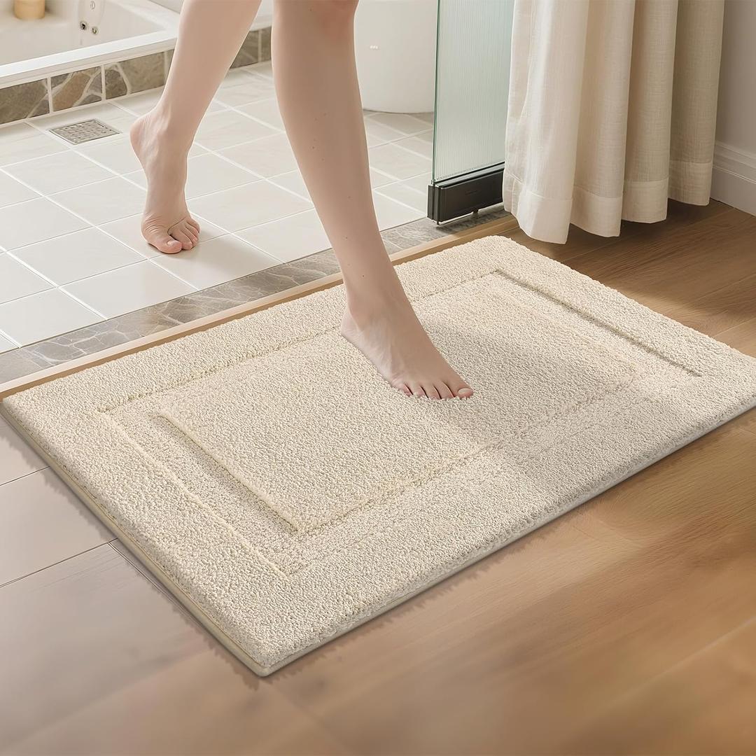 SHACOS Super Soft Fluffy Bathroom Rugs 24"x36" Non Slip Washable Bath Mats Absorbent Bath Rugs Carpets for Bathroom Floor Tub Shower Vanity Sink Home Decor Accessories, Light Beige