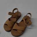 Soda CHESTER ~ Women Flat Sandals Flatform Ankle Buckle Criss Cross Band Straps Sandals Shoes 6.5, Natural