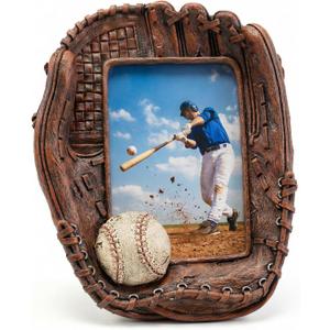 Le-Fation Baseball Glove Photo Frame 4x6 Inch Sports Theme Decor for Desk, Coaches and Baseball Moms (Brown)