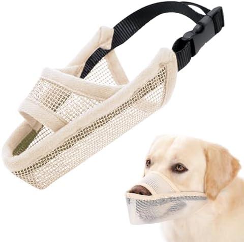 Crazy Felix Nylon Dog Muzzle for Small Medium Large Dogs, Air Mesh Breathable and Drinkable Pet Muzzle for Anti-Biting Anti-Barking Licking (Small, Beige)