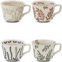 LINVIA Ceramic Coffee Mug, 12 oz Novelty Unique Teacup with Handle, Stoneware Cup for Tea Mocha Latte Cappuccino Espresso (Set of 3,Butterfly Grass Ivy and Leaf)