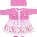 BABESIDE 4 Pcs Baby Doll Clothes and Accessories for 12-16 Inch Dolls, Pink Doll's Clothes and Floral Skirt with Hat for Dolls Accessories