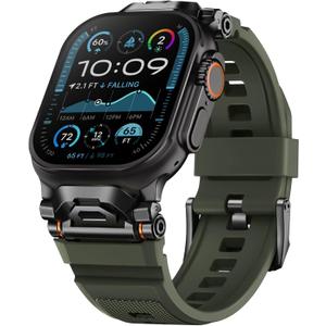 Rugged Bands Compatible for Apple Watch Ultra 3/Ultra 2/Ultra Band 49mm 46mm 45mm 44mm 42mm, Silicone Sport Strap with Durable Stainless Steel Connector for iWatch Series 11 10 9 8 7 6 5 4 3 SE Ultra (Army Green - black Adapter)