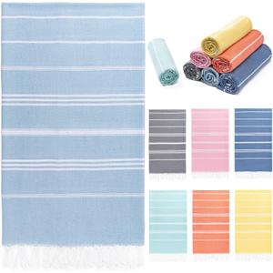 Aegero Turkish Beach Towel, 36"x71" Quick Dry Sand Free Oversized Bath Pool Swim Towel, Lightweight Travel Turkish Towels Vacation Essentials, Light Blue