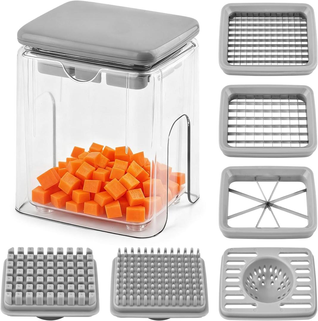 4-In-1 French Fry Cutter, Veggie Chopper, Potato Onion Fry Cutter, Vegetable Cutters, Dicer Chopper Slicer, Apples Slicer and Corer, Food Chopper for Carrots, Cucumbers, Tomato (COLOR:Grey)