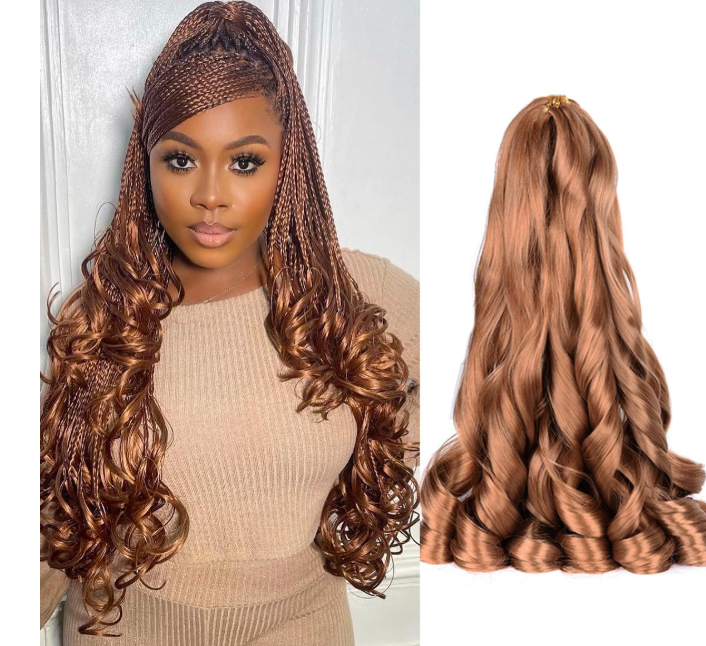 French Curl Braiding Hair 8packs Loose Wavy 30# Pre Stretched Synthetic Spiral Curly Crochet Braiding Hair 24 inch Synthetic 75g/pack French Curly Crochet Hair (24inch,8packs,30#)