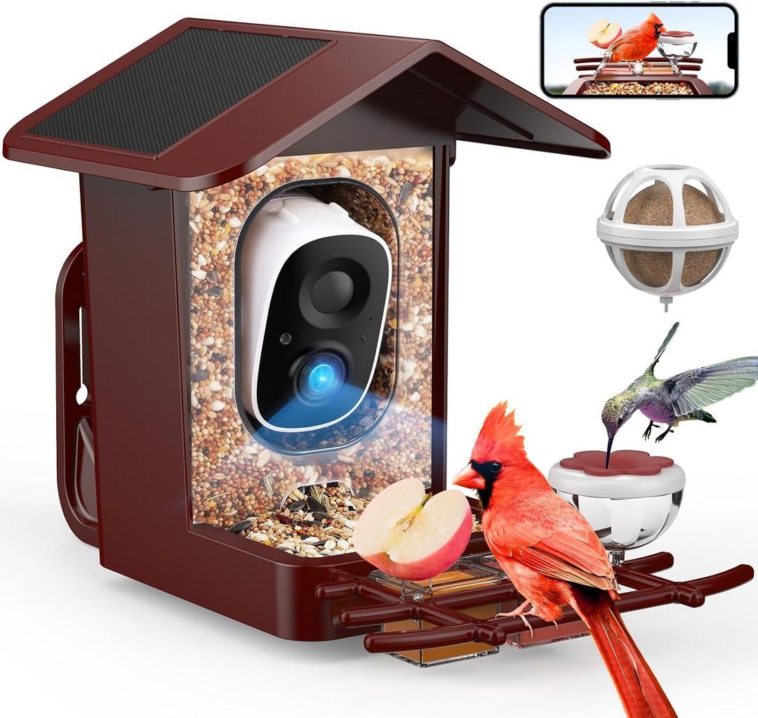 PeckCam Bird Feeder with Camera Solar Powered, AI Identify & Auto Capture, 2K HD Live Video Smart Bird Feeder Camera Instant Notifications in Backyard, Gift Bird Lovers