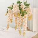 4pcs 47.2-inch Artificial Fake Wisteria Hanging Flower Garland Silk Flower String Home Party Decoration White Blue Pink Purple (Champagne)