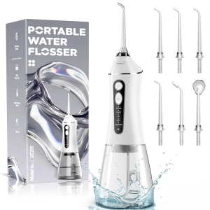 Water Flosser for Teeth Cleaning and Flossing, 5 Modes Rechargeable Cordless Oral Irrigator 320ml Water Tank Teeth Cleaner, IPX7 Waterproof Portable Electric Dentel Flossers for Home and Travel,White