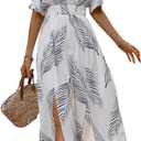 Verdusa Women's Summer Vacation Beach Dress Hawaiian Maxi Dresses Tropical Cold Shoulder Sundress Cruise Outfits 2026 Blue and White X-Large