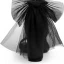 Bow Heels for Women Square Toe Chunky Heel Wedding Shoes (6.5, Black)