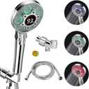 LED Shower Head with Handheld, Color Changing, Shower Head High Pressure with Water Temperature Display, Water Saving Spray Showerheads with 59" Hose and Shower Bracket for Low Water Pressure, Chrome