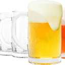 4 Pack Heavy-Duty Glass Mugs - 16oz Beer Glasses, Large with Handle, Freezer Safe, Classic Beer Mug Set for Bar & Beverages