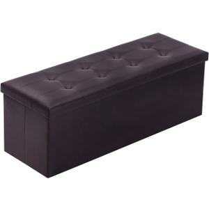 YOUDENOVA Folding Storage Ottoman, Faux Leather Ottoman Bench Footrest Ottoman, Storage Chest Padded Seat for Bedroom and Living Room, Brown, 15" D x 43" W x 15" H