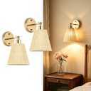 Frideko Swing Arm Rechargeable Battery Operated Wall Sconces Set of Two with Remote, RGB 15 Colors Dimmable Wall Light with Plastic Lampshade, 4 Timer Indoor Boho Wireless Sconce Lighting for Bedroom