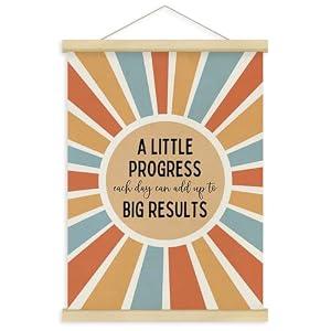 2 x Fewgb Boho Sun Inspirational Wall Art Poster Decor for Classroom Kids Playroom, a Little Progress Each Day Hanging Poster Framed Hanger, Mental Health Therapy Counseling Office Picture Prints 12x16