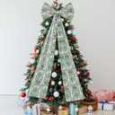 Large Christmas Tree Topper Bow 46"x15.7" Floral Block Print Xmas Tree Toppers Bows Christmas Wreath Decor for Home Indoor/Outdoor Holiday Decor(Red and Green)