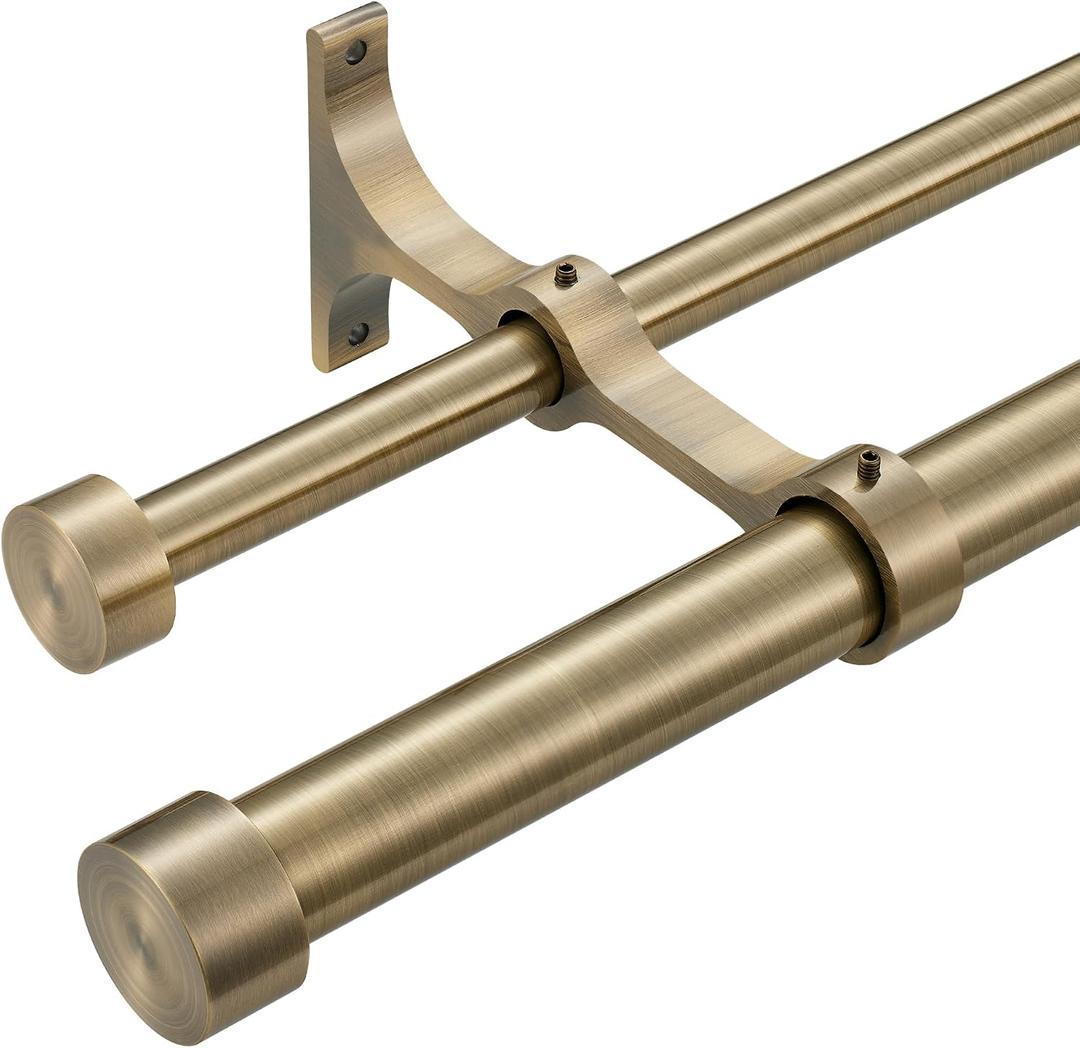 Double Curtain Rods with Aluminum End Cap and Full Surround Brackets,1"Front and 5/8" Back Rod,Adjustable between 72 to 144 Inches (6-12 Feet), Antique Bronze Double Window Drapery Rod