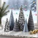 6 Pcs 12" 10" 6" Christmas Cone Tree Decoration Christmas Glitter Table Tree Farmhouse Tree Tiered Tray Ornament Xmas Tree for Home Holiday Entryway Tabletop Tree Centerpiece Decor (Black and Gray)